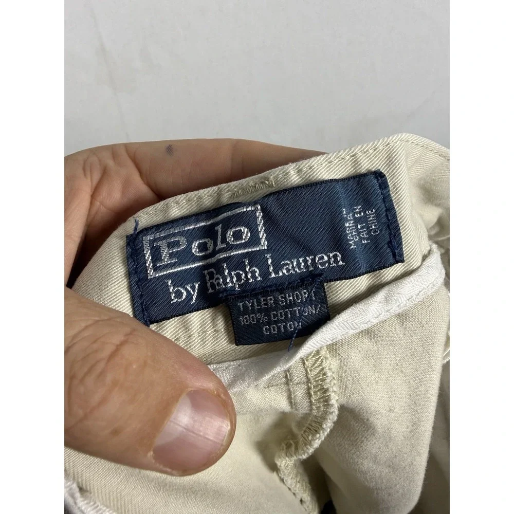 Vintage Polo Ralph Lauren Tyler Shorts Mens 33*/8 Off White Chino Double Pleated
